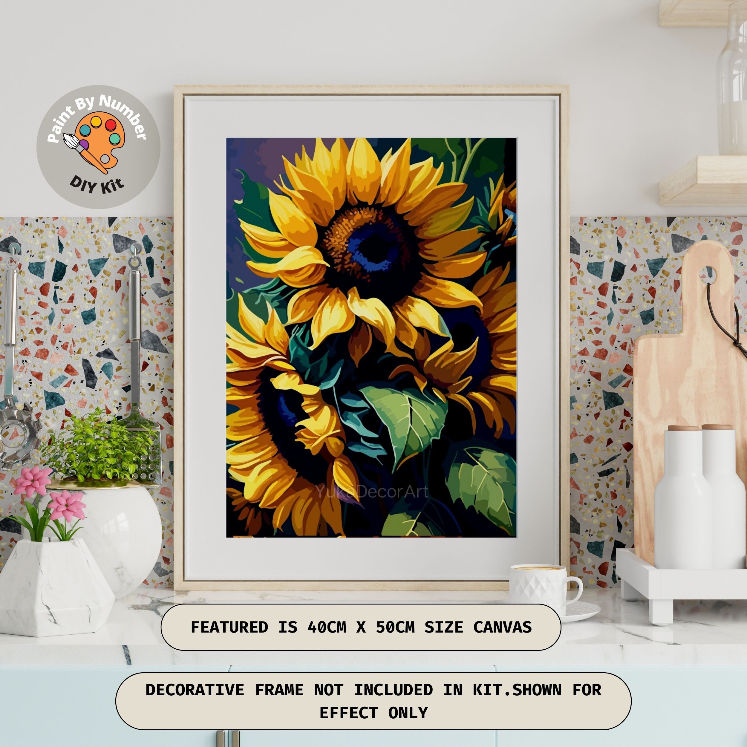 KEYIFA Pintura Por Números – Campo De Girasoles – Kit De 30x40 Cm Con Pinceles Y Pigmentos Acrílicos