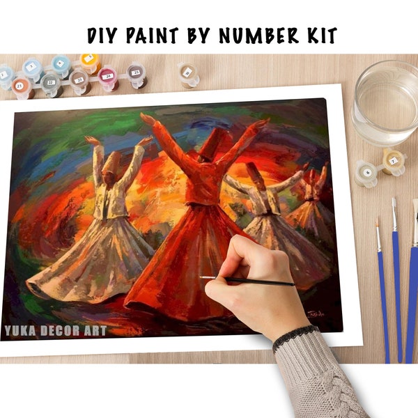 Paint by Numbers DIY Kit for Adults ,Abstract Rumi Whirling Dervish Dance ,Colorful Portrait, Easy Beginner's Acrylic Painting Wall Art Gift