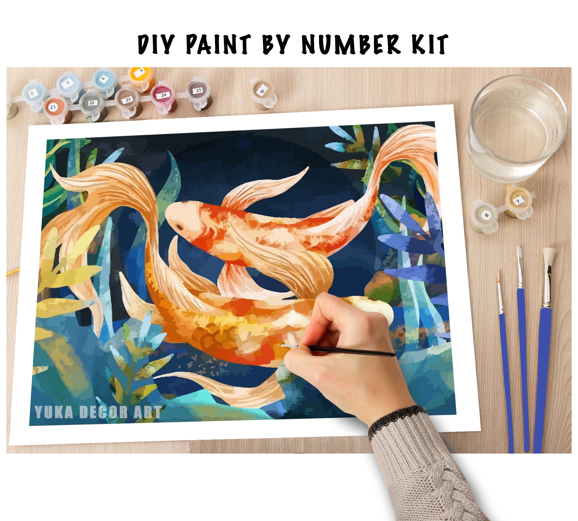 Koi Fish PAINT by NUMBER Kit for Adults Golden Fishes in Etsy UK