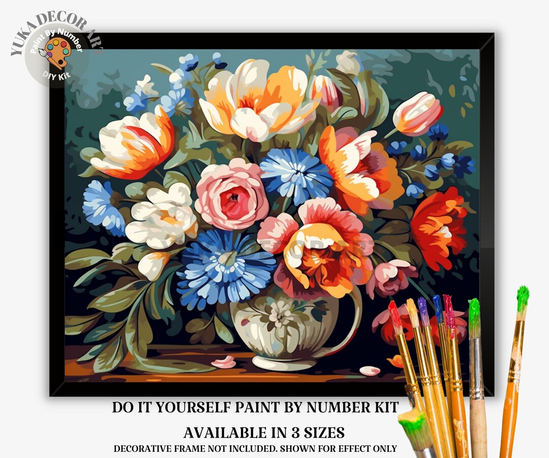 Vintage Vase PAINT by NUMBER Kit Adults still Life Spring Flowers DIY ...