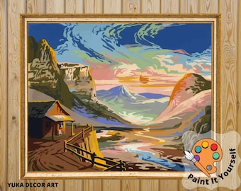 Kit de pintura por números de paisaje desértico para adultos, arte vintage de la naturaleza, kit de pintura acrílica fácil para principiantes, regalo de decoración vintage