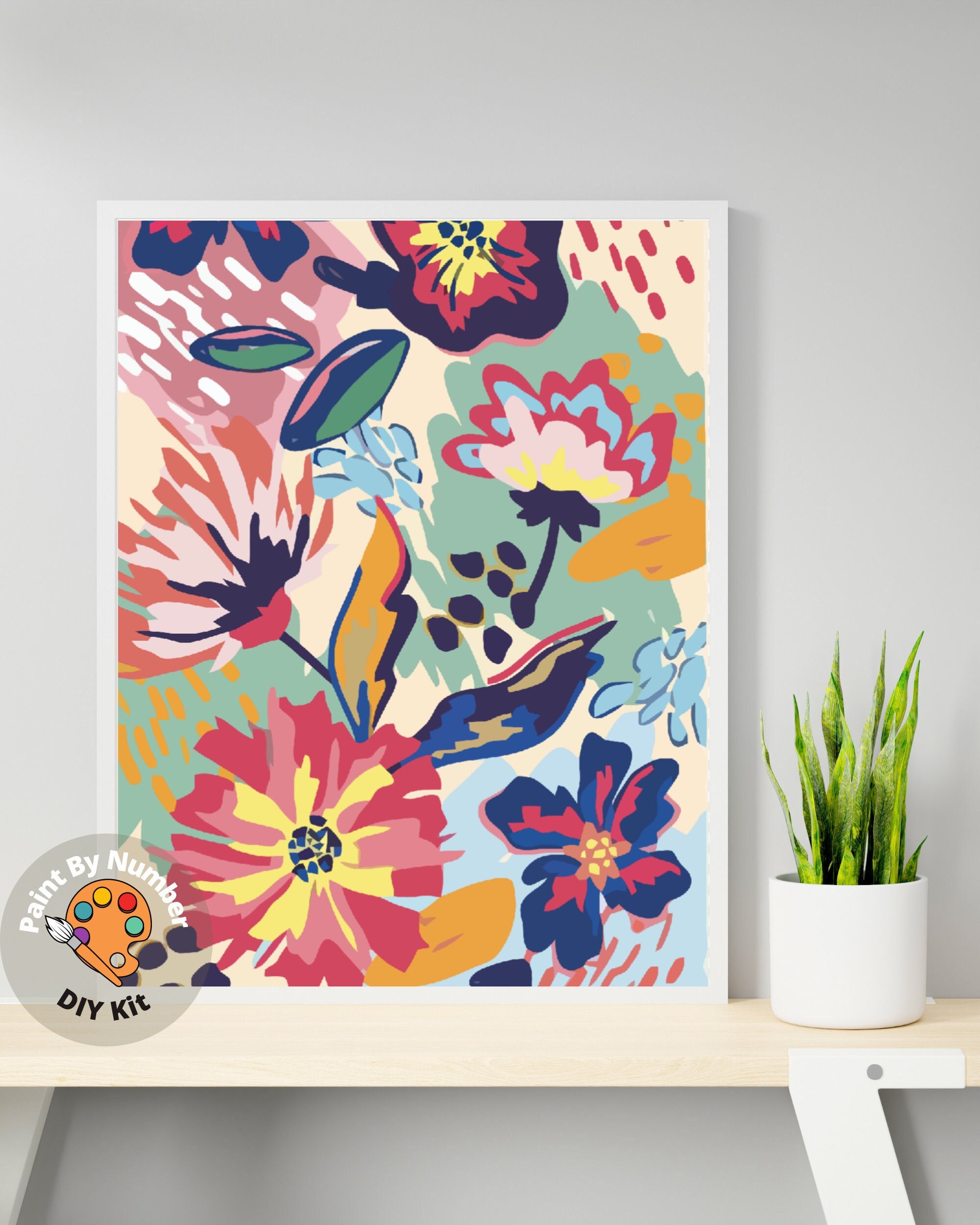 Garden Flower PAINT by NUMBER Kit for Adults abstract Flowers Art easy Beginners Acrylic Paint DIY Kit living Bedroom Wall Art Decor Etsy