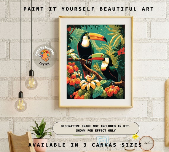 Bird PAINT by NUMBER Kit for Adults ,garden Flowers ,easy DIY