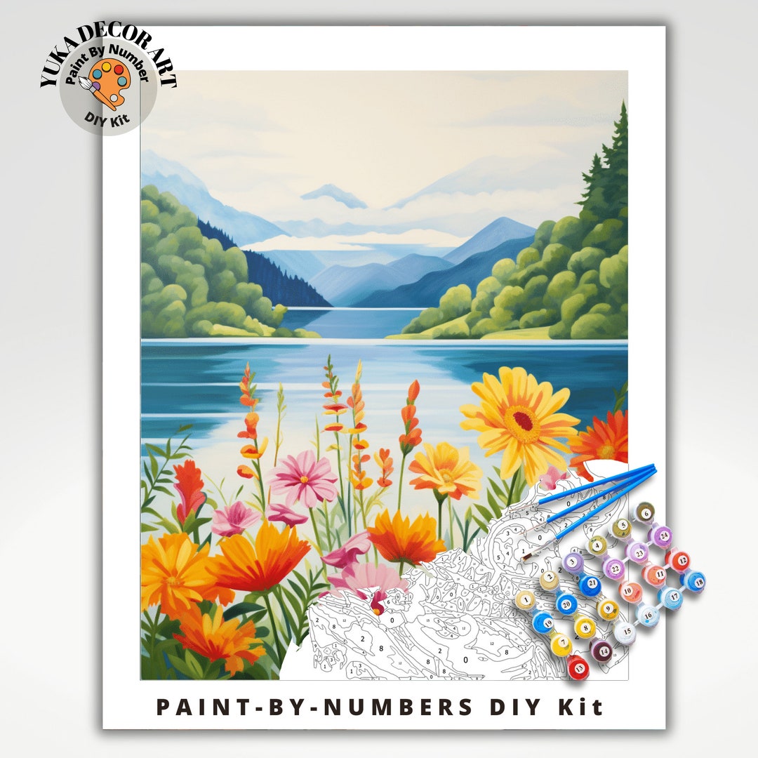 Wildflowers PAINT by NUMBER Kit Adult Mountain Landscape Modern Art ...