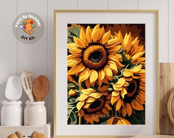 Kit de pintura de flores por números para adultos, girasoles, lienzo, pintura acrílica para principiantes, decoración de pared para dormitorio, regalo para abuela y mamá.