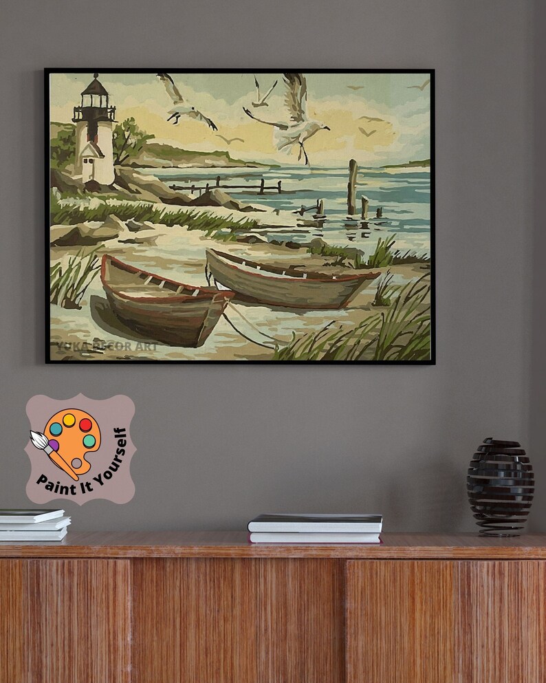 Vintage Style PAINT by NUMBER Kit for Adult , DIY Flying Seagulls ...