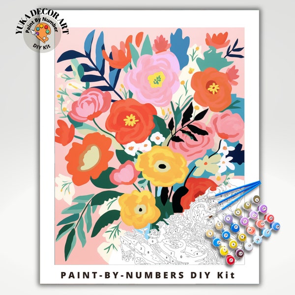 PAINT by NUMBER Kit Adult Garden Spring Flowers StillLife Colourful Wall Art Easy Beginner Acrylic Paint DIY Kit Teen Gift