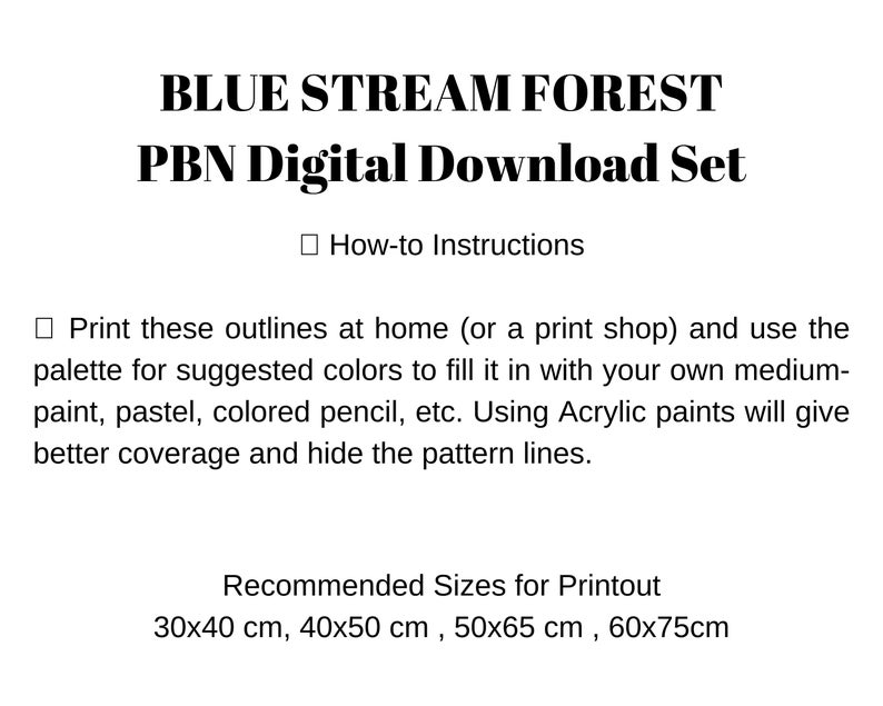 Blue Stream Forest - DIY Nature Vintage Style Art PAINT by NUMBER Digital Download Kit ( No Physical Item shipped ) - Print And Paint Set image 6