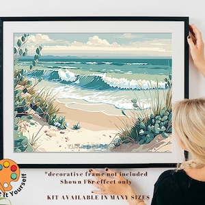 Sand Beach PAINT by NUMBERS Kit for Adult & Kids, Seashore Waves Beach DIY Painting , Easy Beginner Acrylic Painting Kit,Home Decor Gift