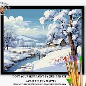 Large Christmas Paint by Numbers for Adults,Winter Snow Scene Church Paint by Numbers Kit for Adults Beginner,DIY Animals Oil Painting Acrylic