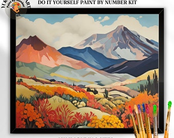 Poppies Valley PAINT by NUMBER Kit Adult Contemporary Abstract Mountain Art Bold Style Easy Beginner Oil Painting DIY Kit Bday Gift Mom Dad