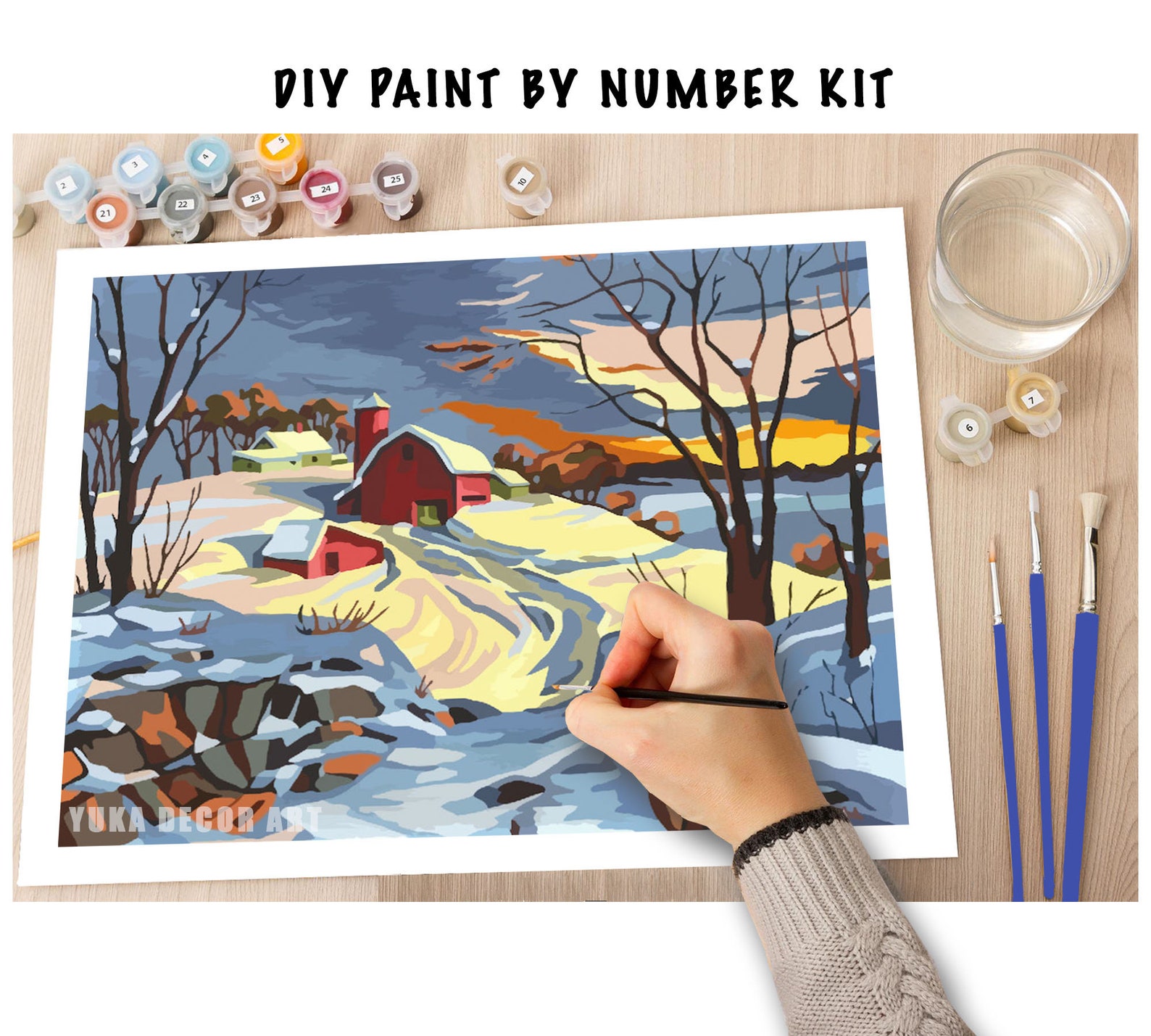 Winter Landscape PAINT by NUMBER Kit for Adult , DIY Nature Vintage ...