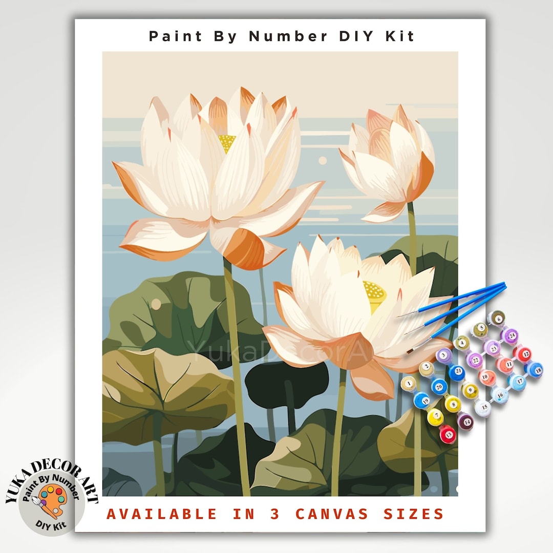 Water Lilies PAINT by NUMBER Kit Adult flowers Lake DIY Painting Modern ...