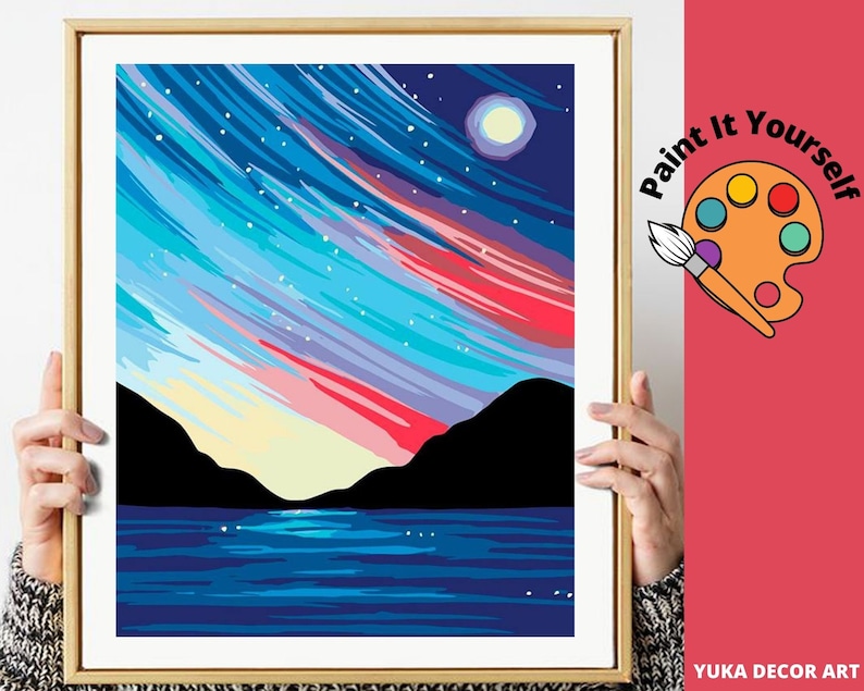 Night Sky PAINT by NUMBERS DIY Kit for Adult & Kids, Psychedelic Colors ...