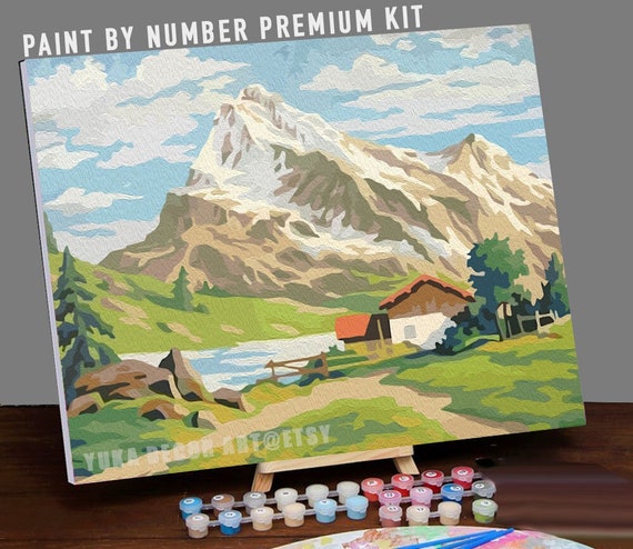 Vintage Style Mountain PAINT by NUMBER Kit Adult, Forest Landscape , Easy  Beginner Acrylic Painting DIY Kit,vintage Decor Gift 