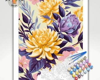 PAINT by NUMBER Kit Adult  Garden Flowers Vintage Whimsical Pastel Wall Art Easy Beginner Acrylic Paint DIY Kit Mom Gift