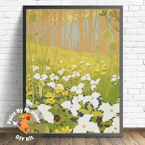 Kit de pintura por números estilo vintage para adultos, kit de pintura faça você mesmo, campo de flores da primavera, tela acrílica fácil para iniciantes, presente para amantes do vintage.