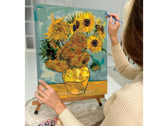 DIY PAINT by NUMBER Kit ,van Gogh Sunflowers Vase, Blue Irises ,adults &  Kids Beginner's Acrylic Painting ,wall Art Gift 