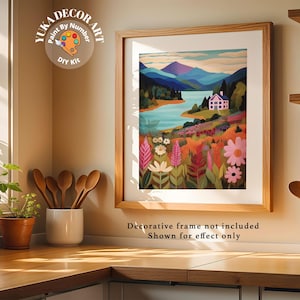 Mountain Lake  PAINT by NUMBER Kit for Adults  Landscape Wildflowers DIY Painting Easy Hobby Kit Wall Decor Art Housewarming Gift For Friend