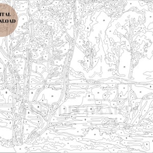 Blue Stream Forest - DIY Nature Vintage Style Art PAINT by NUMBER Digital Download Kit ( No Physical Item shipped ) - Print And Paint Set image 4