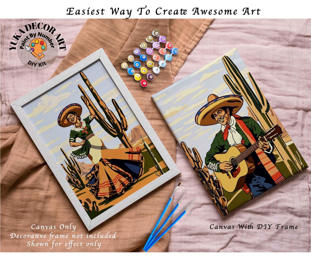 Vintage Style PAINT by NUMBERS DIY Adult Kit Mexican Theme Painting by ...