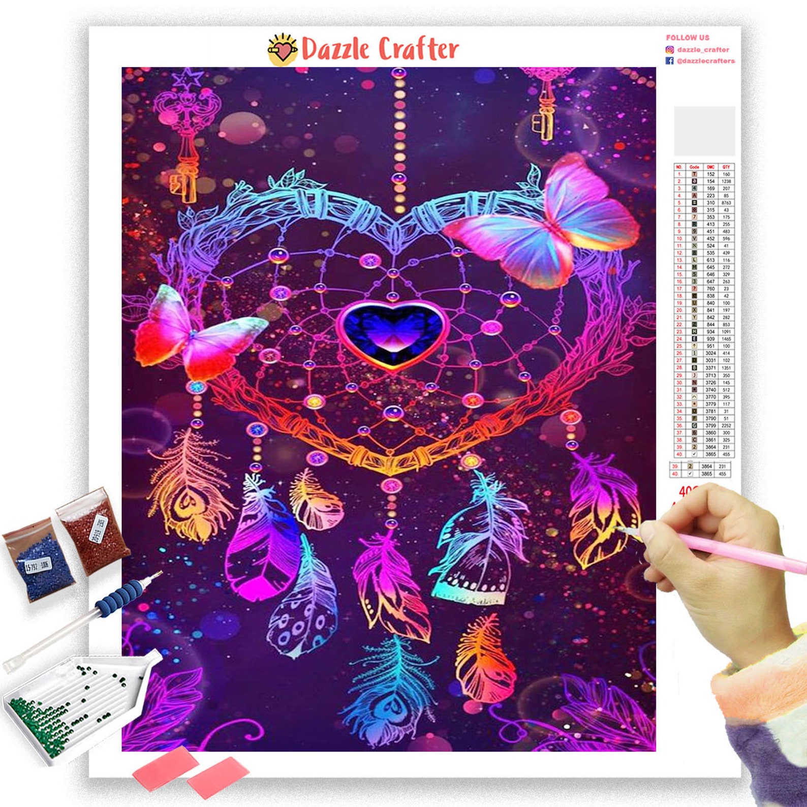 Dreamcatcher Diamond Painting Kit Full Drill Purple Neon Etsy