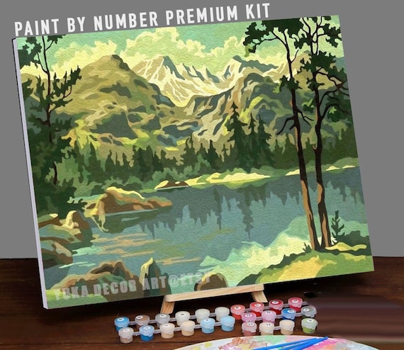 Mountain PAINT by NUMBER Kit for Adult & Kids, DIY Nature Vintage Style Art  , Easy Beginner Acrylic Painting Kit,home Decor Gift 