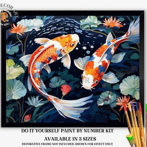 Colorful Koi Fish PAINT by NUMBER Kit Adult Painting DIY by Numbers Japanese Koi Fish Painting Kit Easy Beginners Birthday Gift  Girlfriend