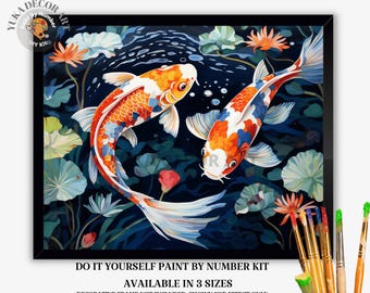 Colorful Koi Fish PAINT by NUMBER Kit Adult Painting DIY by Numbers Japanese Koi Fish Painting Kit Easy Beginners Birthday Gift  Girlfriend