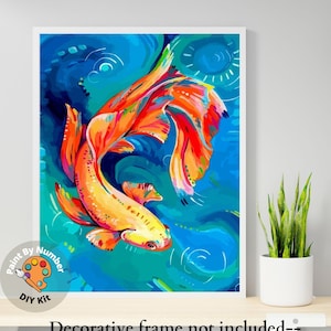 Koi Fish PAINT by NUMBER Kit Adults , White Lotus Plant in Lake , Easy DIY  Beginners Acrylic Paint Kit ,living Bedroom Wall Art Decor Gift 