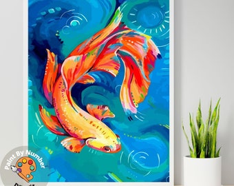 Paint by Numbers Kit for Adults & Kids Easy DIY Art Kit, Koi Fish Lake Water Yin Yang Art Adults Acrylic Painting Kit  | Gift Home Decor