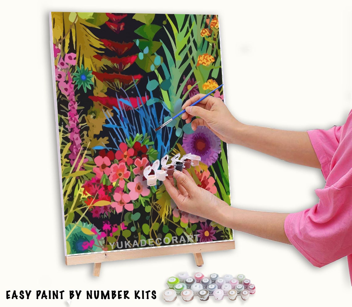 Abstract Flowers PAINT by NUMBER Kit for Adults Garden Etsy
