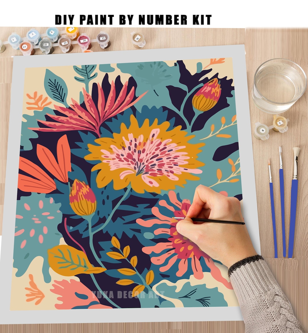 PAINT by NUMBER Kit for Adults modern Flowers Boho Whimsical