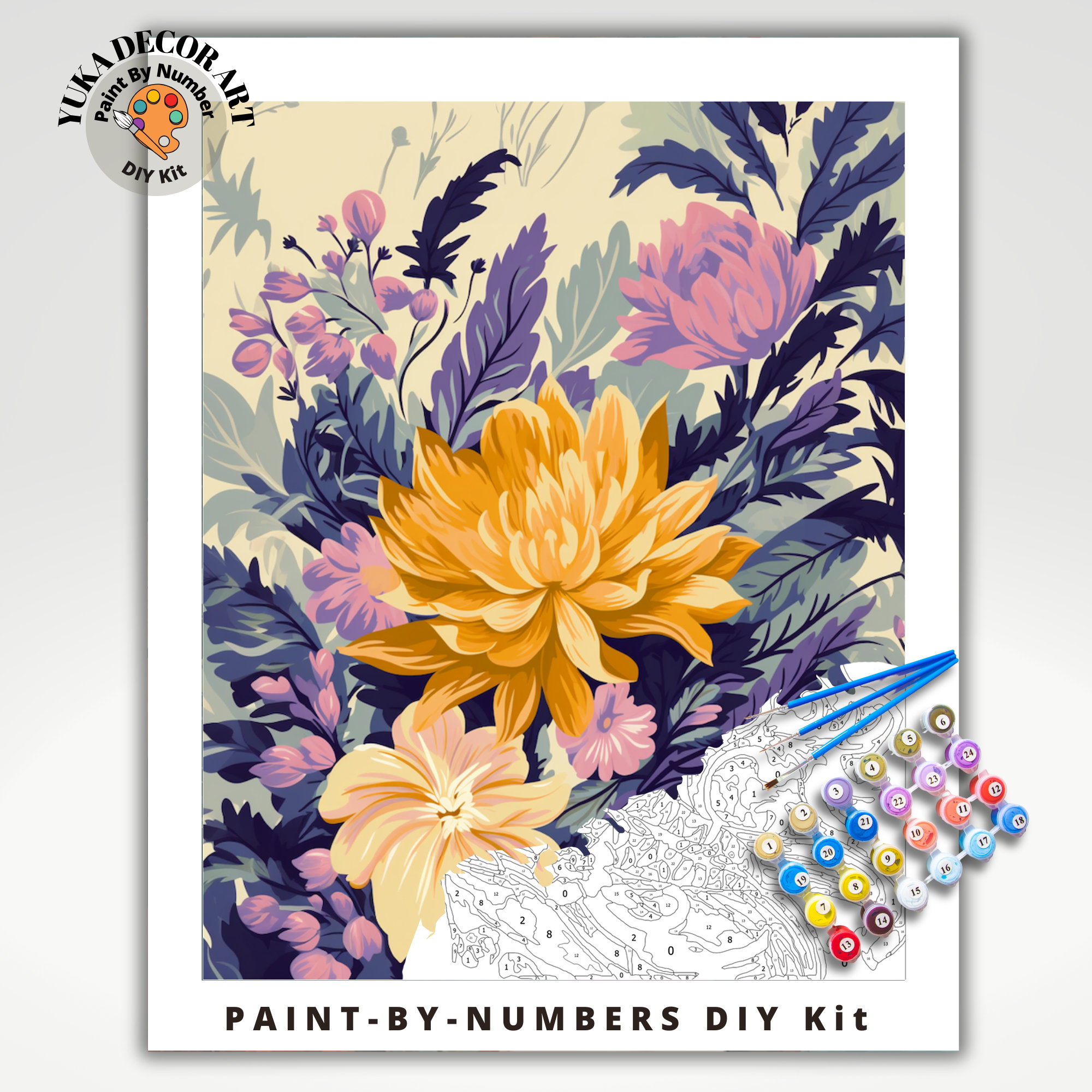 PAINT by NUMBER Kit Adult Dahlia Flowers Vintage Whimsical Pastel Wall Art  Easy Beginner Acrylic Paint DIY Kit Mom Dad Gift code: FL2309159 -   Israel