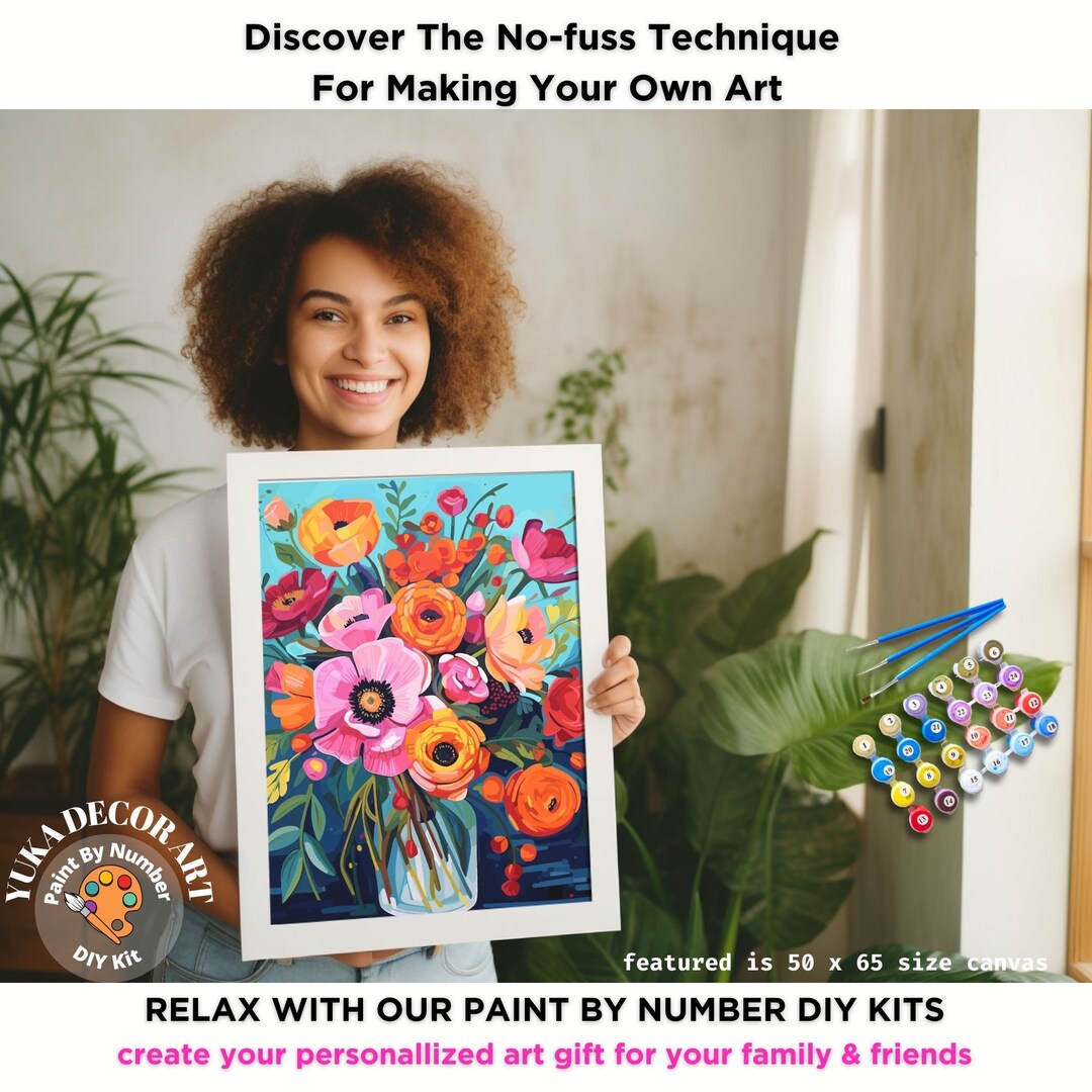 Floral PAINT by NUMBER Kit for Adults vase of Flowers Modern Still Life ...