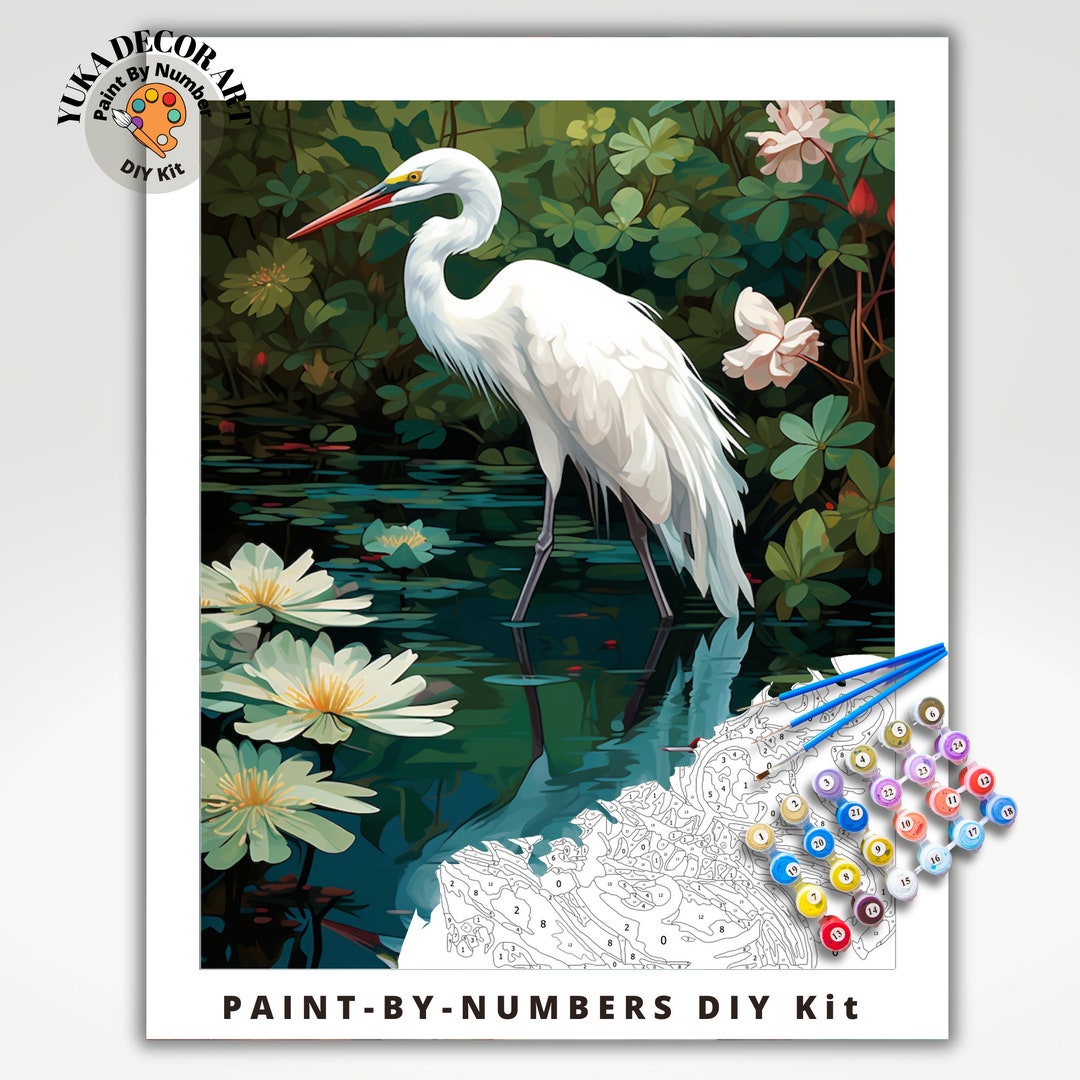 PAINT by NUMBER Kit for Adults white Birds in Lake Lilies Flowers DIY ...