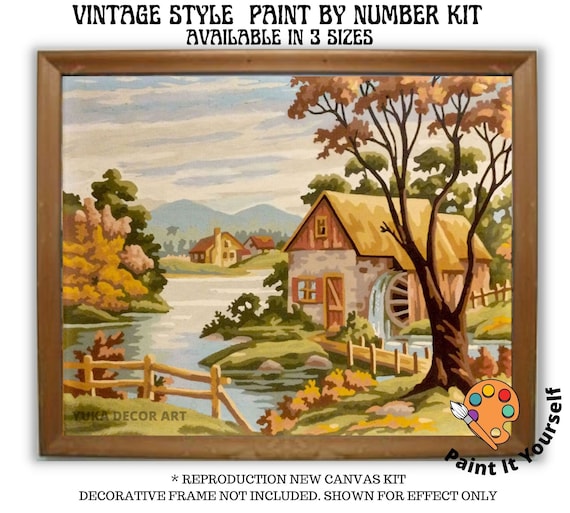 Vintage Style PAINT by NUMBER Kit Adult, Stream River Landscape Art , Easy  Beginner Acrylic Painting DIY Kit,home Decor Gift 