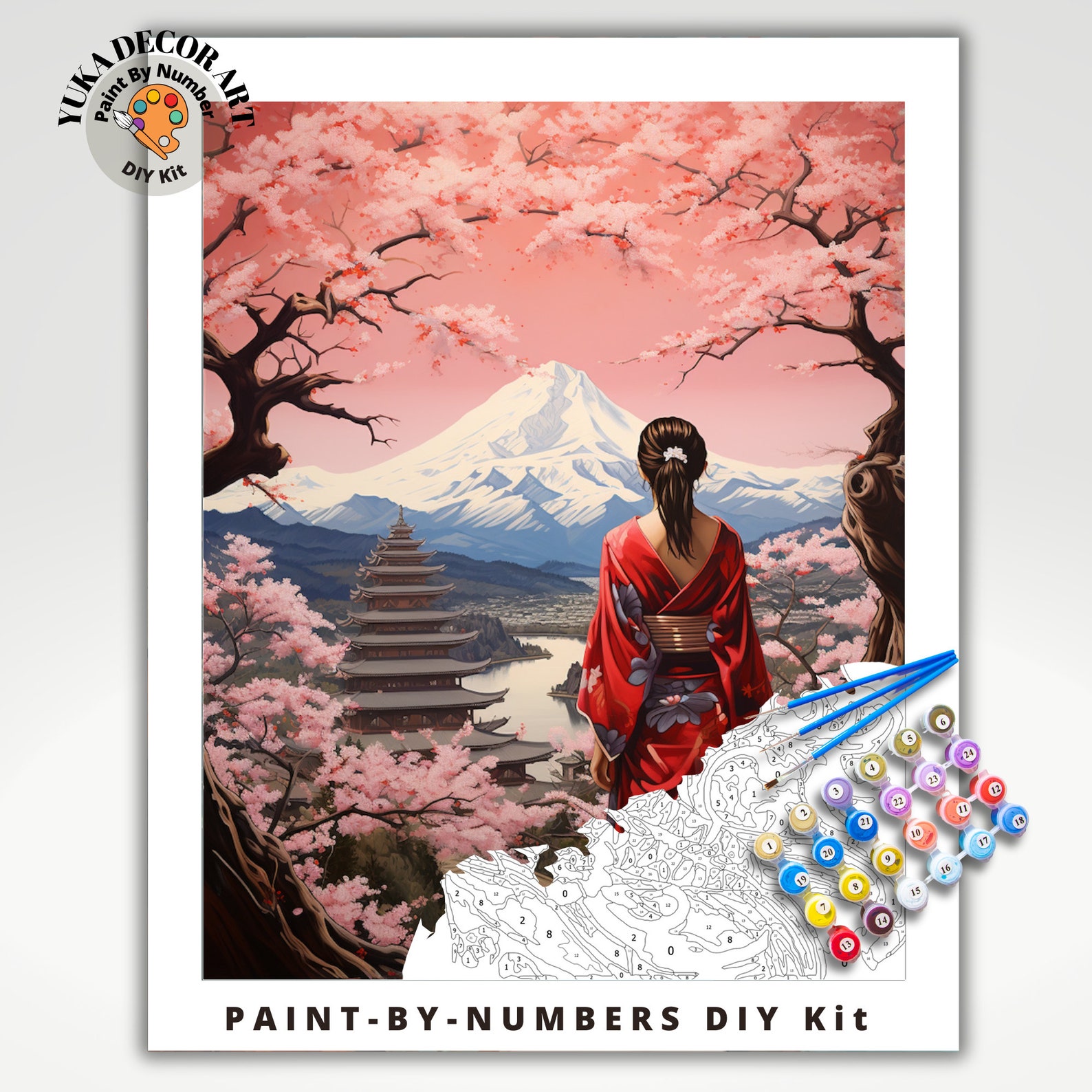 Japan PAINT by NUMBER Kit for Adults Beginner DIY Art Kit Pink Cherry ...
