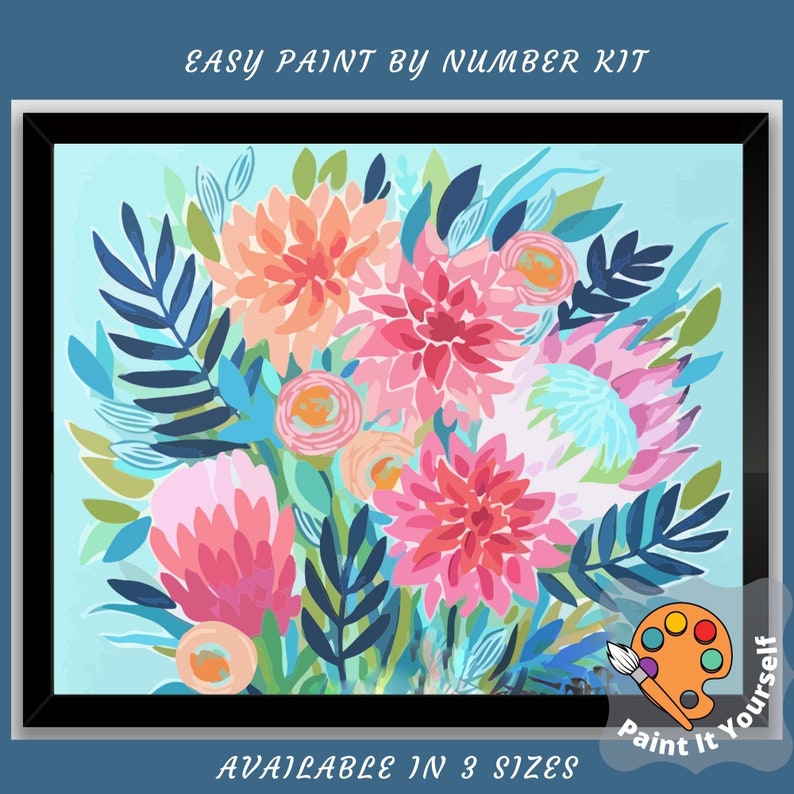 Abstract Flowers PAINT by NUMBER Kit for Adults garden Etsy