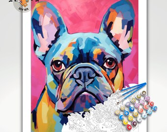 Colorful Dog PAINT by NUMBER Kit Adult , Pet Pug Portrait , Easy Beginner Acrylic Painting DIY Kit , Gift For Mom Dad