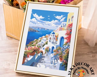 サントリーニ島の数字で描くペイントキット：ギリシャ旅行アート、DIY