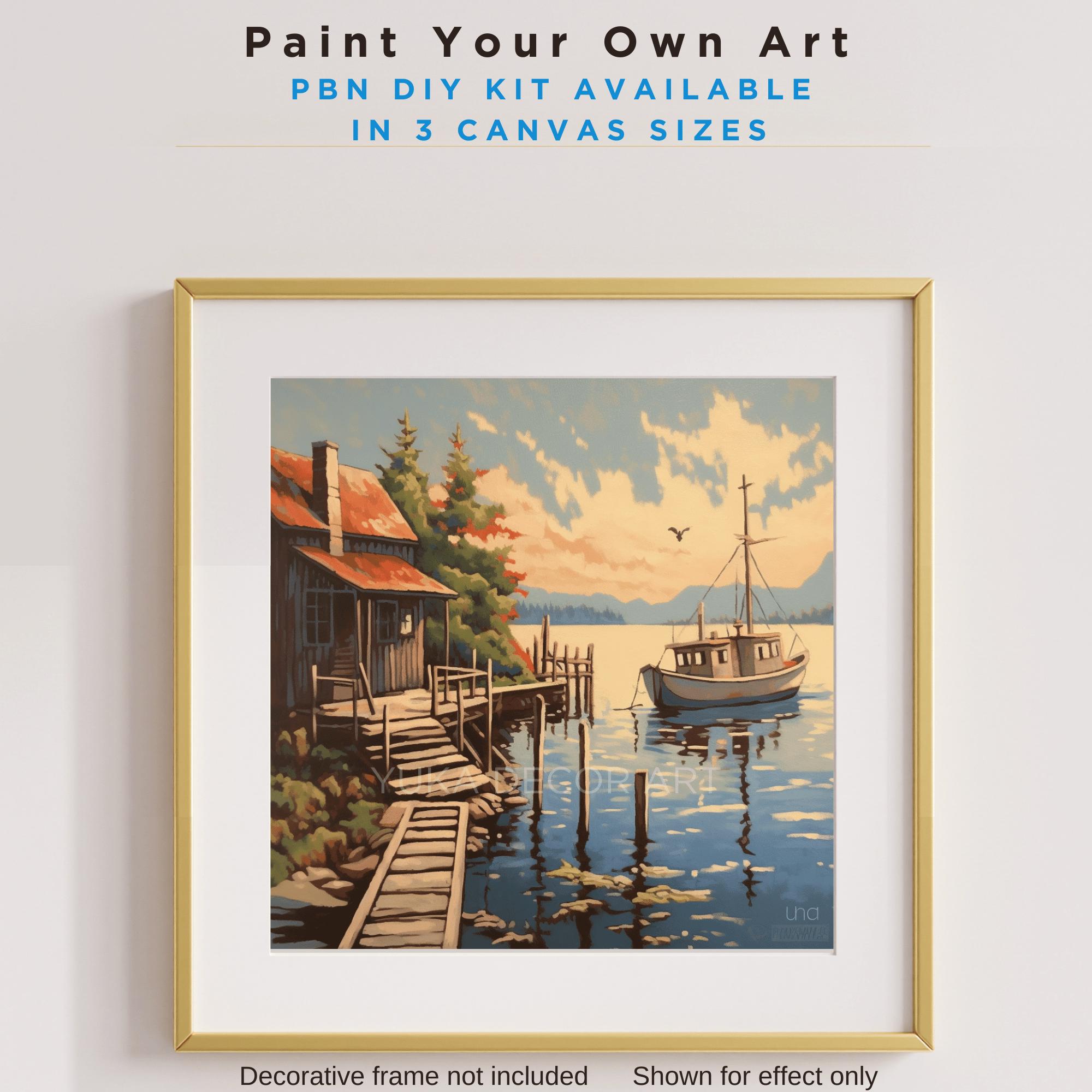 PAINT by NUMBER Kit Lakeside Sunset Scenery Vintage Style Painting ...