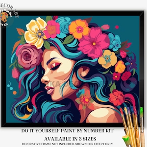 Boho Woman Flower PAINT by NUMBER Kit Adult Painting Colorful DIY by Numbers Hobby Kit Easy Beginners Birthday Gift Best Friend Girlfriend