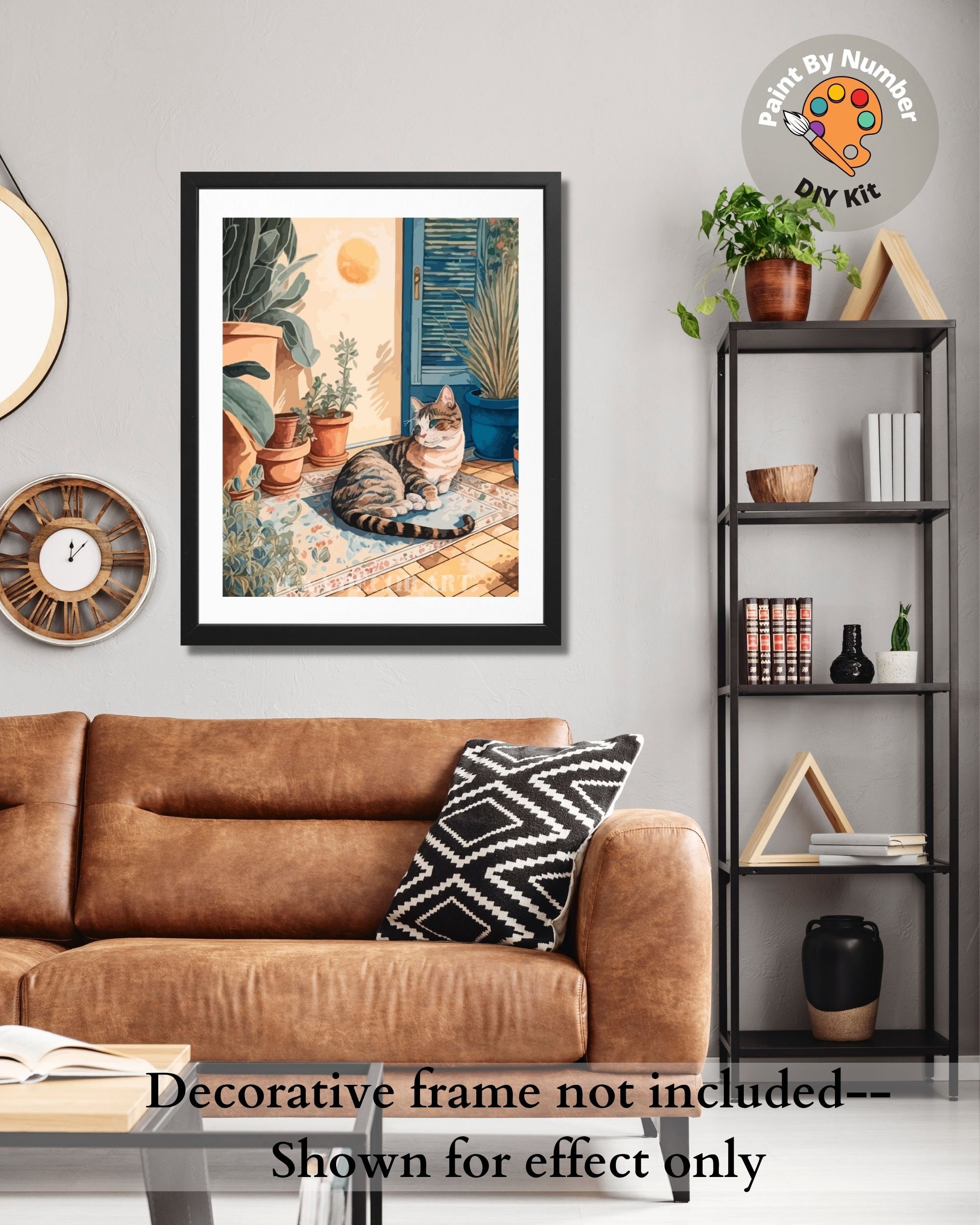 Modern PAINT by NUMBER Adult Kit , Cat on Carpet , Foliage Plants Blue ...