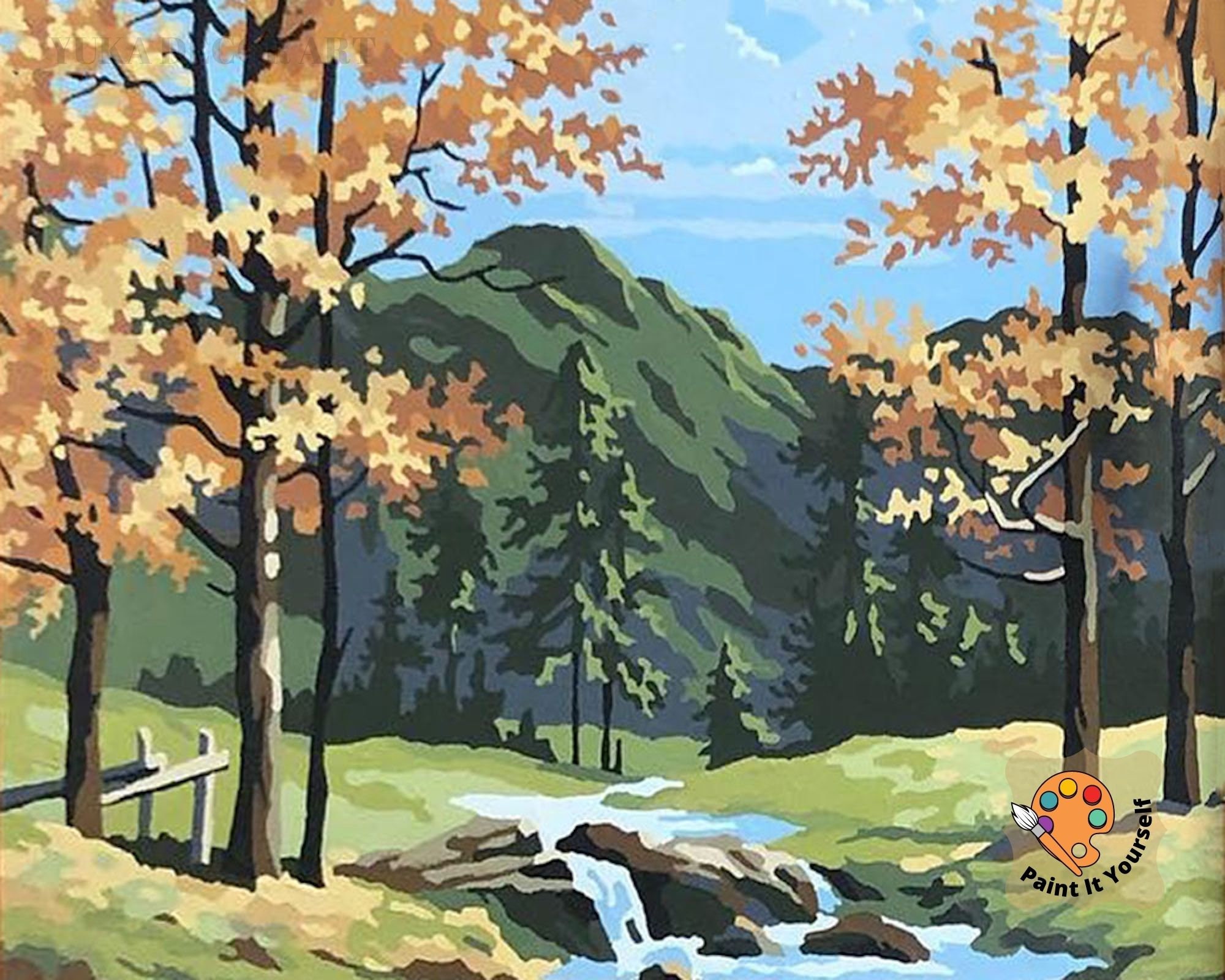 Vintage Style PAINT by NUMBER Kit Adult Stream River Etsy