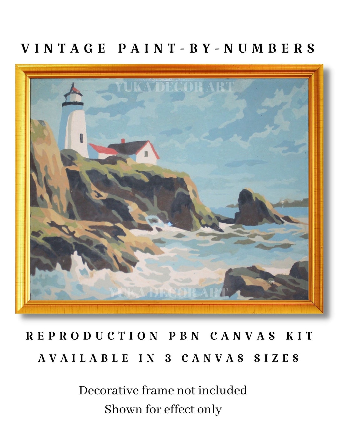 Vintage Style Paint by Numbers Kit for Adults Beginner, Lighthouse on Seashore , Canvas Oil