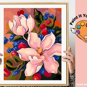 Flower PAINT by NUMBER Kit for Adults , Minimalist Art Style , Easy DIY Beginners Acrylic Paint Kit , Bedroom Wall Art Decor Gift