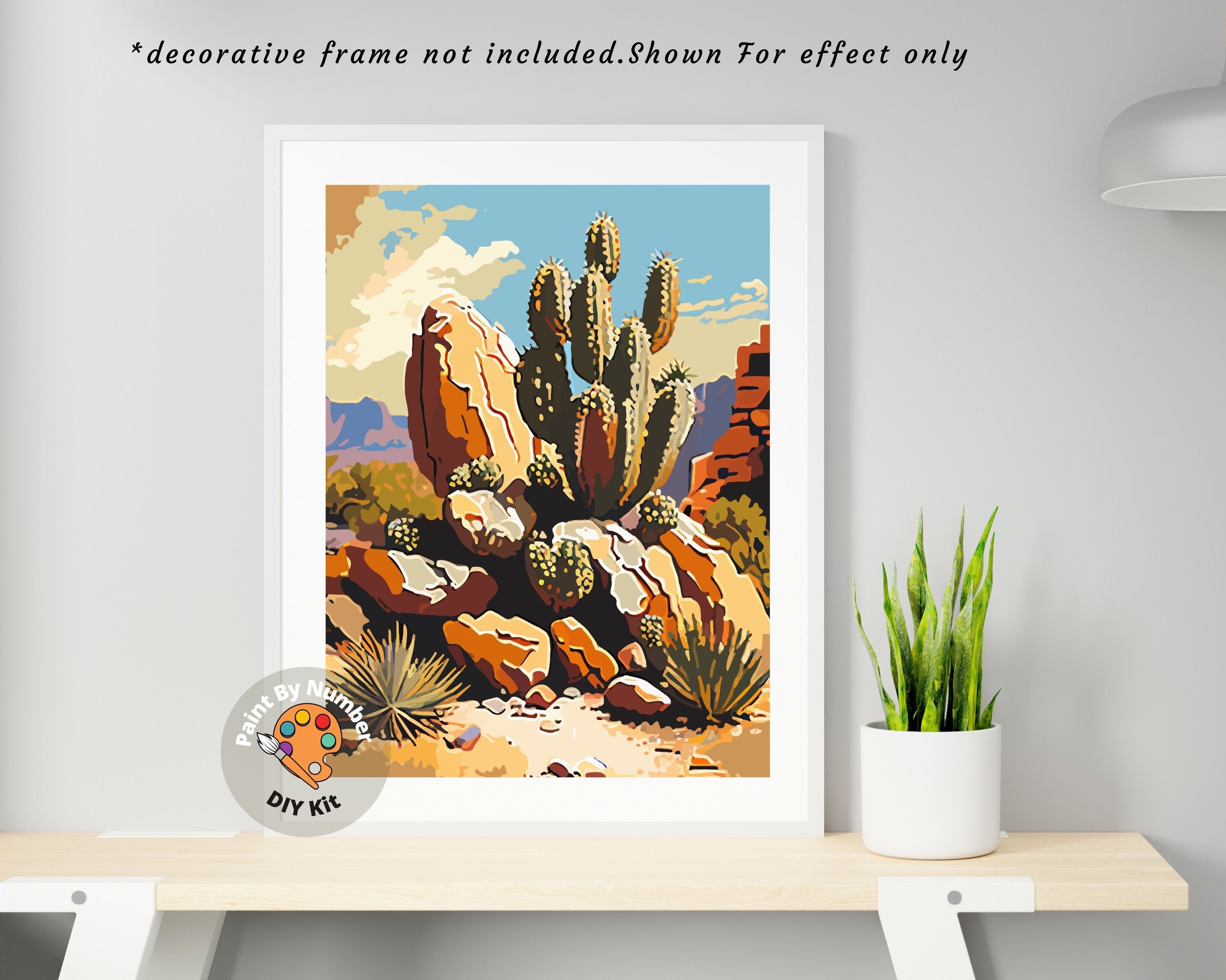 Vintage Inspired PAINT by NUMBER Kit Adult, Desert Cactus , Canyon Rock  Painting , Easy Beginner Acrylic Painting DIY ,wall Decor Gift Mom 