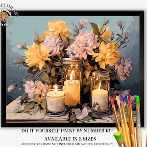 Spring Flowers PAINT by NUMBER Kit Adult, Mason Jar Bouquet Art , Beginner Acrylic Painting DIY Kit , Decor Gift for Best friend Girlfriend