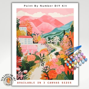Berg PAINT by NUMBERS Kit Erwachsene Blumen Pastellfarben Naive Kunst Landschaft Minimalist DIY Malerei Anfänger Spaß Farbe Geschenk Freundin